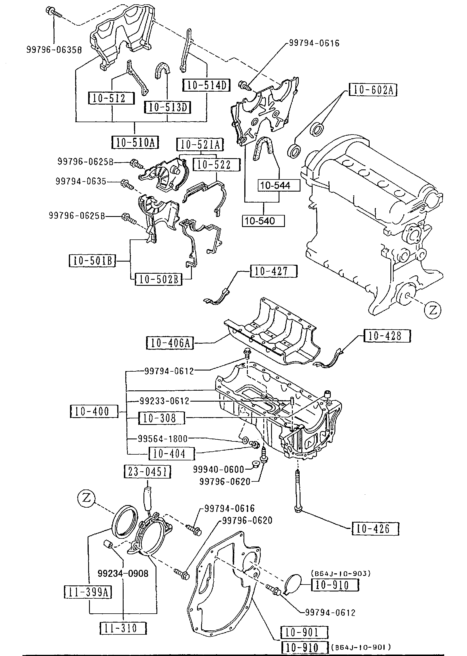 Diagram OIL PAN & TIMING COVER for your Mazda MX-5 Miata  