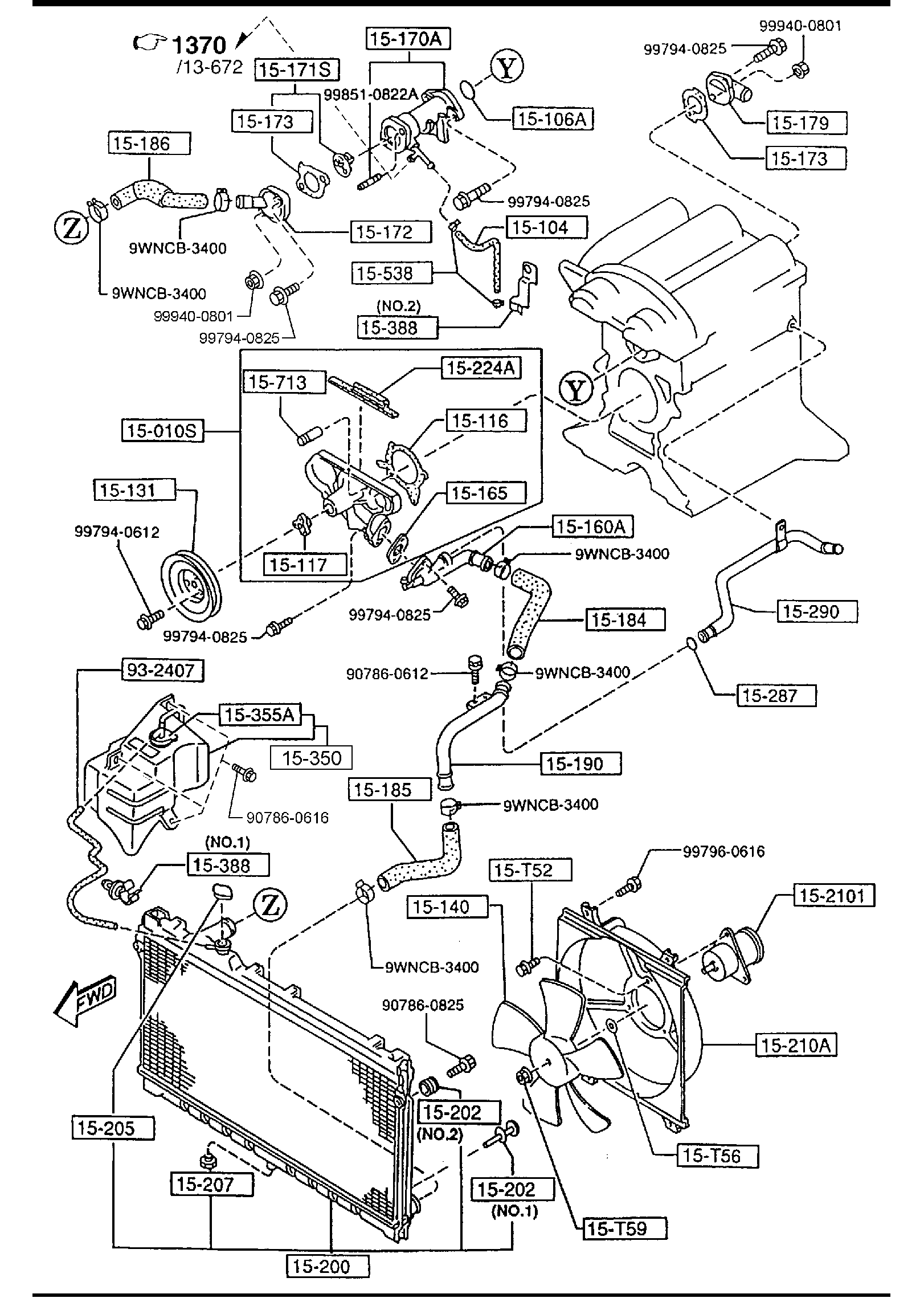 Diagram COOLING SYSTEM for your 1992 Mazda Protege S   