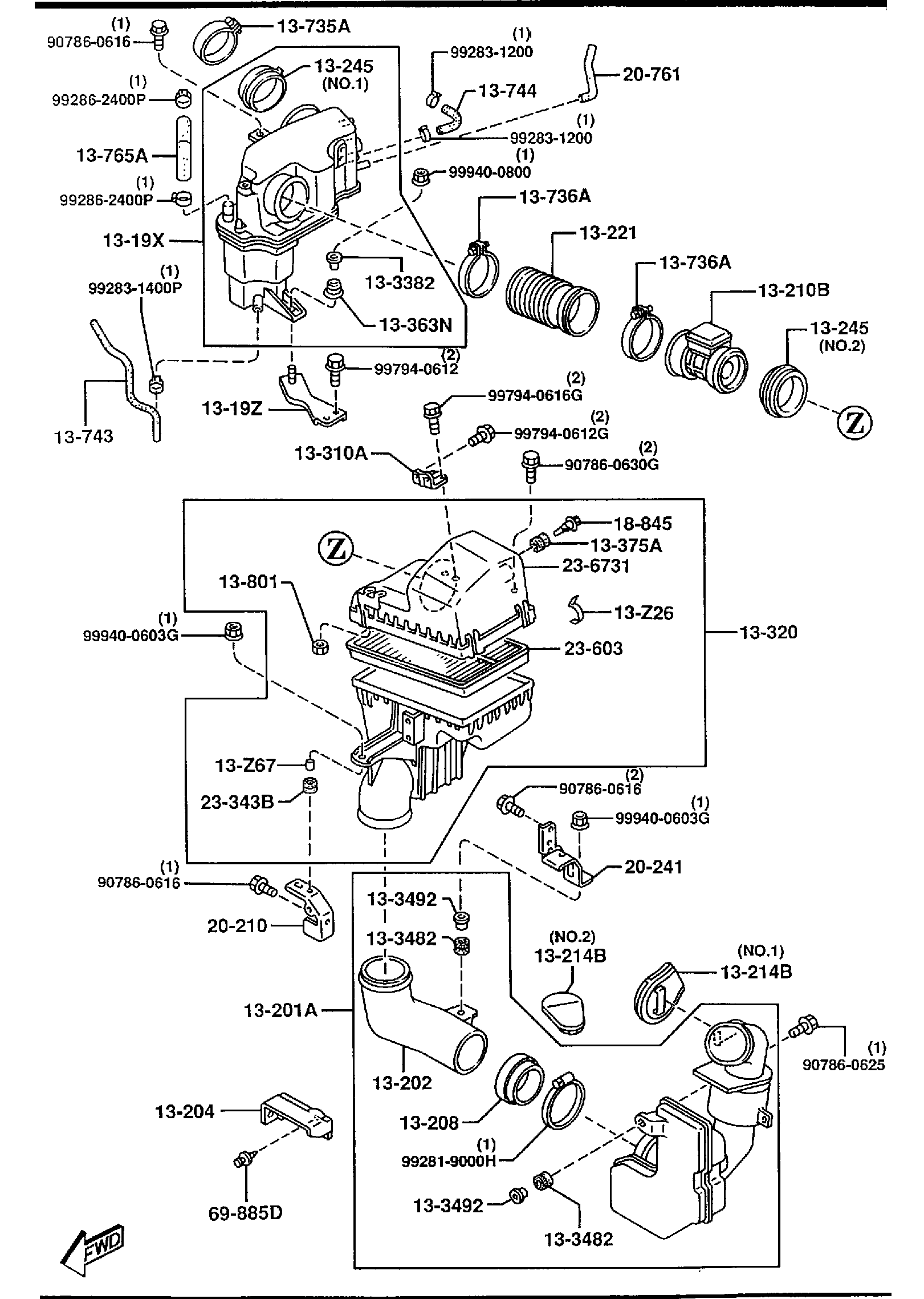 Diagram AIR CLEANER (2300CC) for your 2001 Mazda Protege 2.0L AT SEDAN ES L 