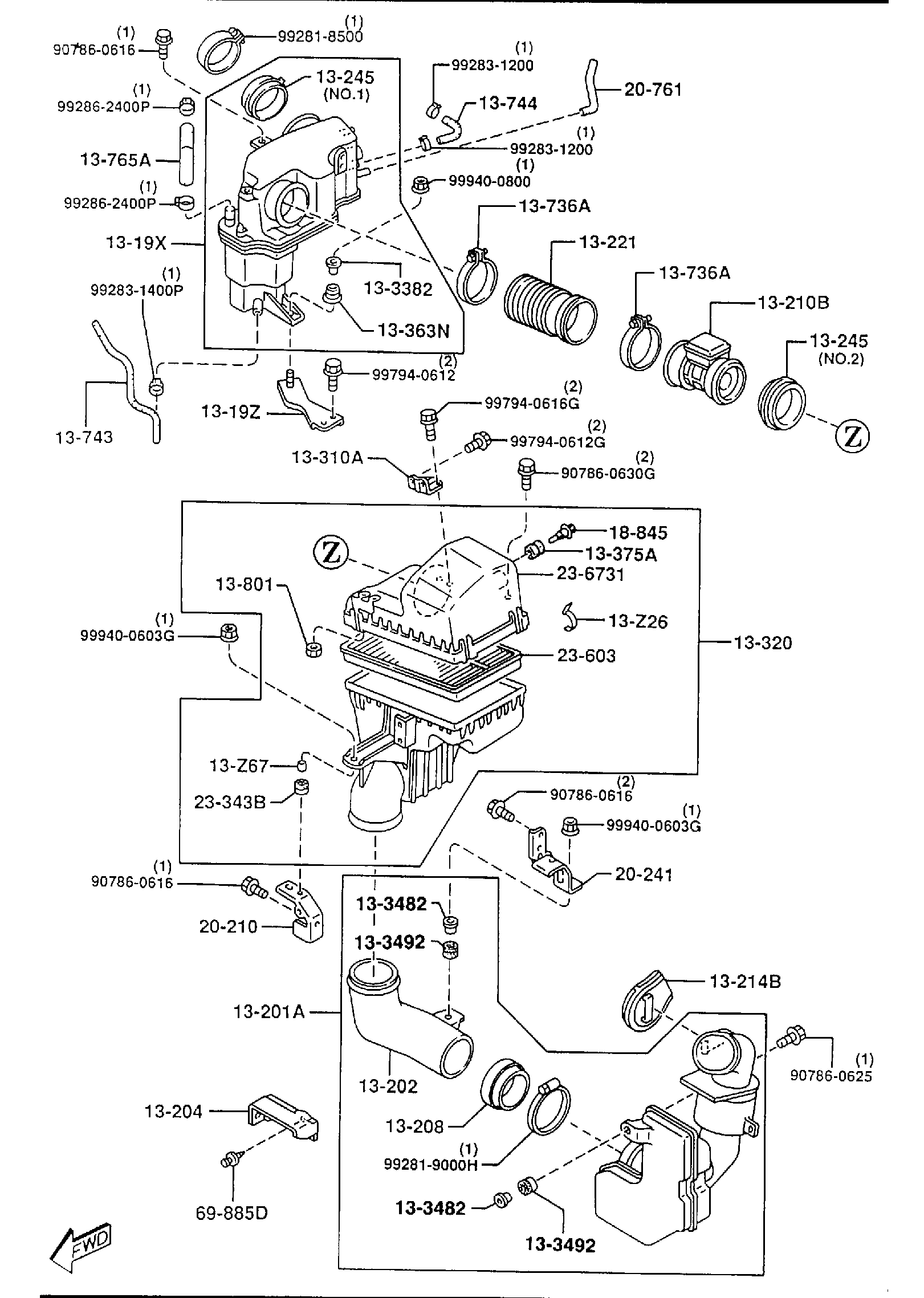Diagram AIR CLEANER (2300CC) for your 2001 Mazda Protege 2.0L AT SEDAN ES L 