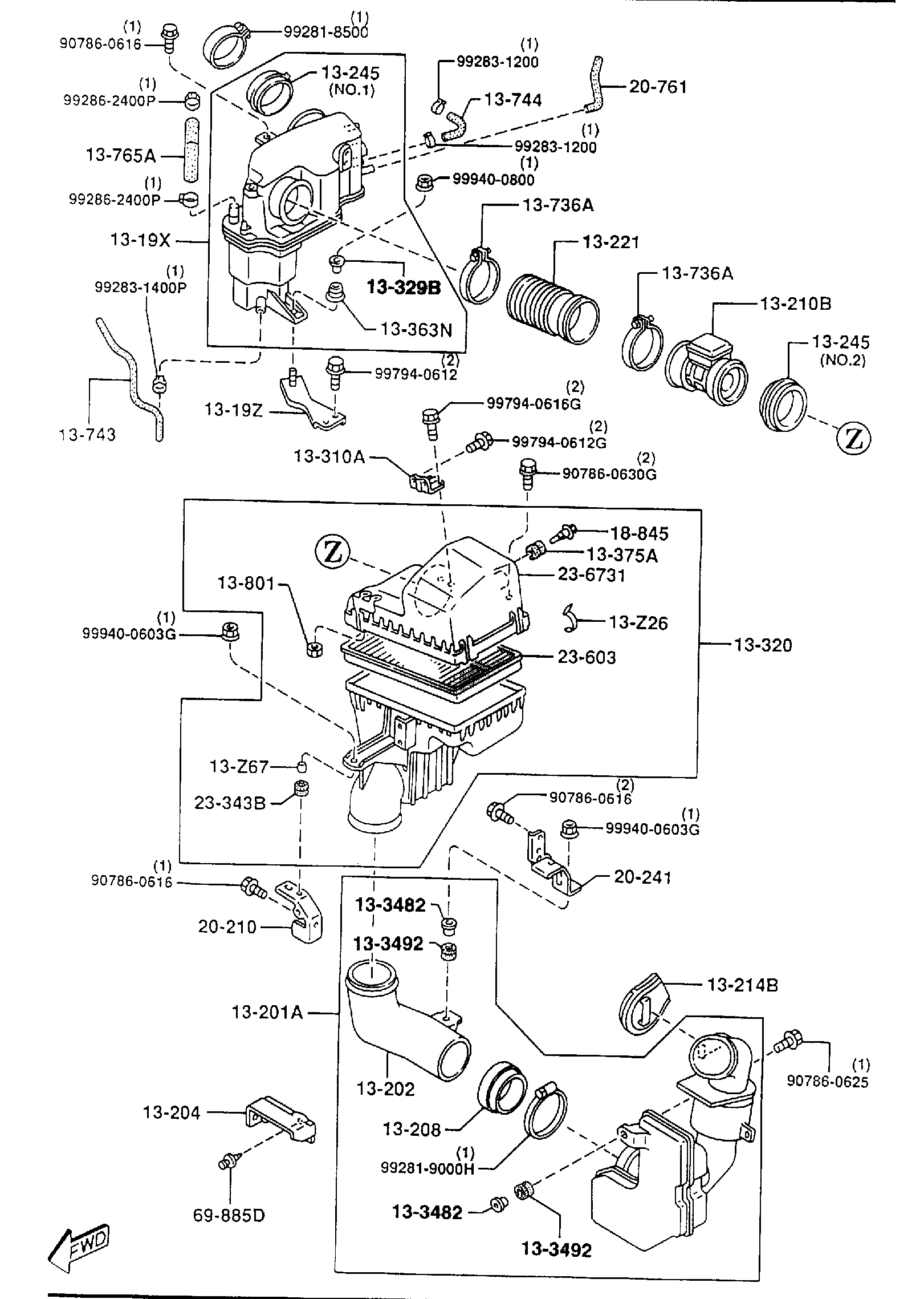 Diagram AIR CLEANER (2300CC) for your 2001 Mazda Protege 2.0L AT SEDAN ES L 