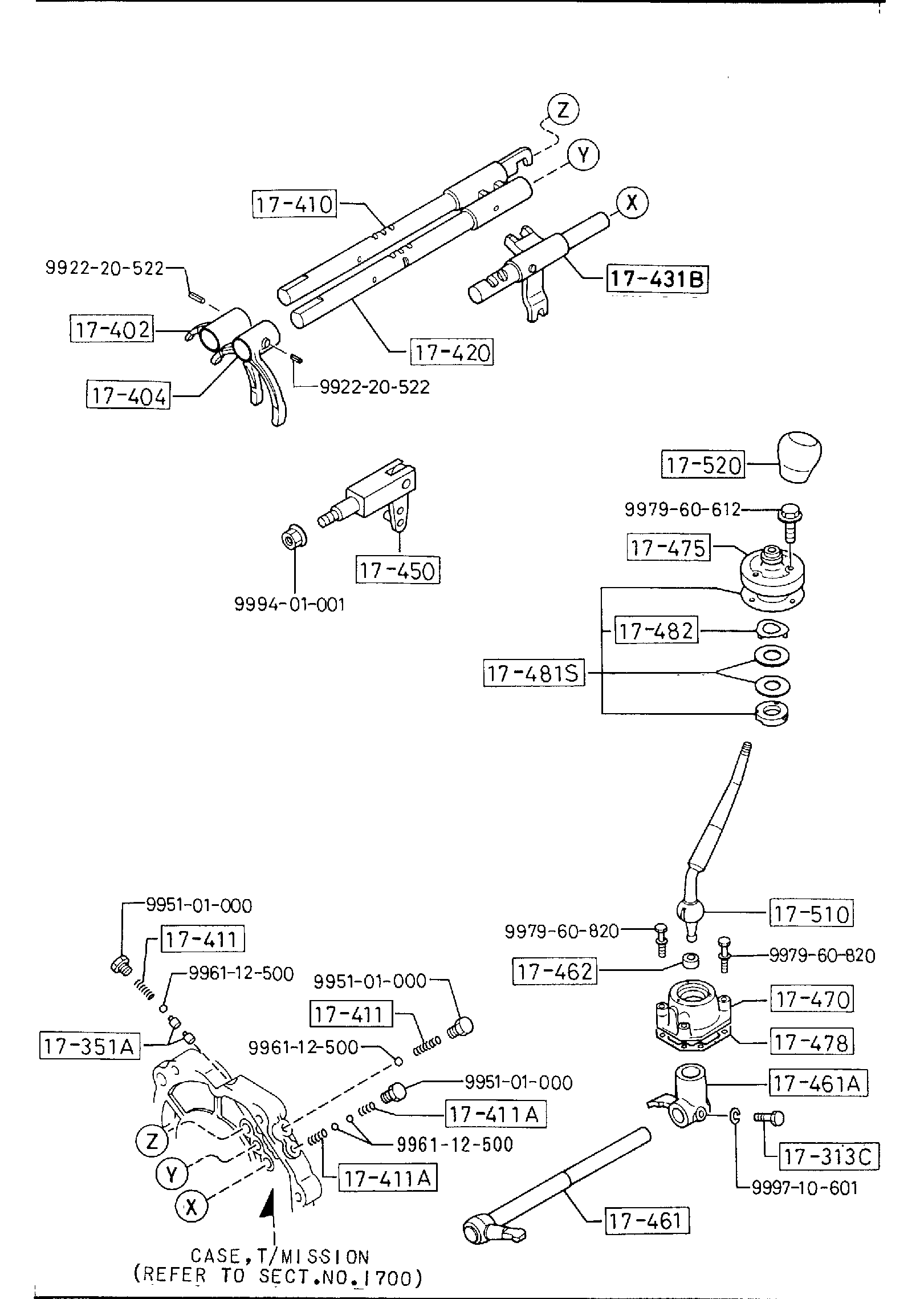 Diagram MANUAL TRANSMISSION CHANGE CONTROL SYSTEM (4-SPEED) for your 1988 Mazda RX-7   