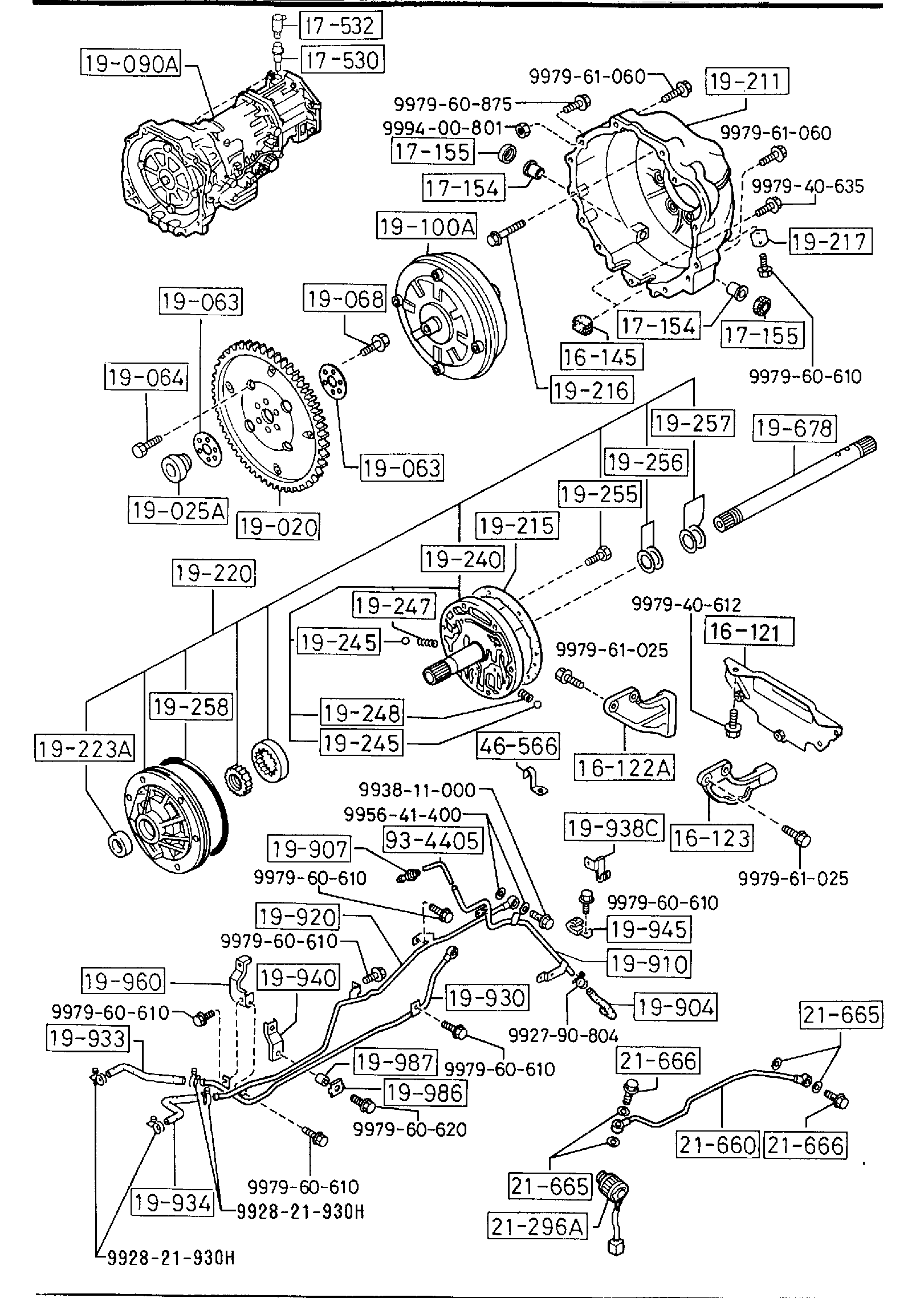 Diagram AUTOMATIC TRANSMISSION TORQUE CONVERTER, OIL PUMP & PIPINGS (3-SPEED) for your 1990 Mazda B2200 2.6L MT 4X2 SHORT BED LE 