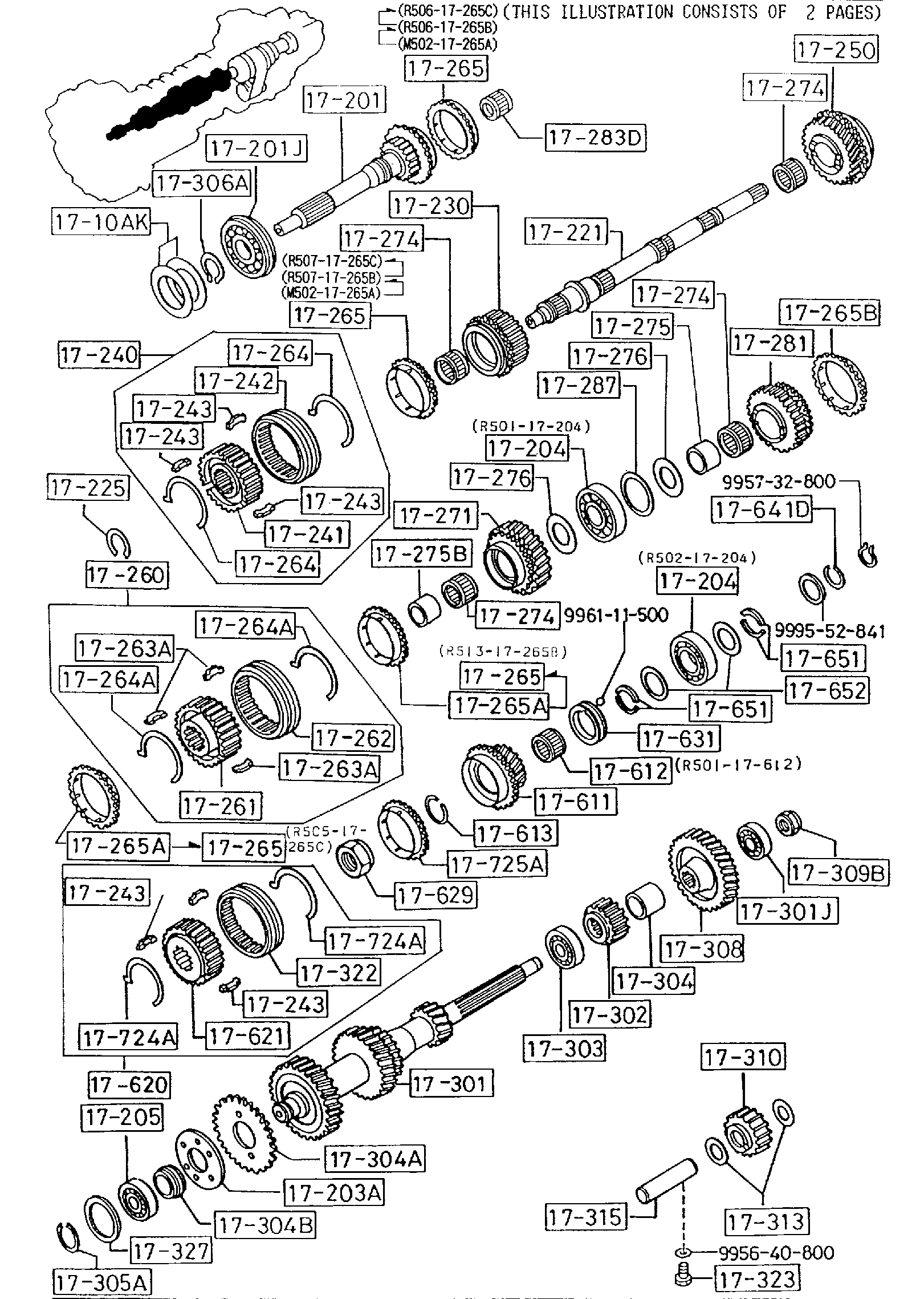 Diagram TRANSMISSION GEARS(MANUAL) (5-SPEED)(2600CC)(4X4) for your 1996 Mazda MX-5 Miata   