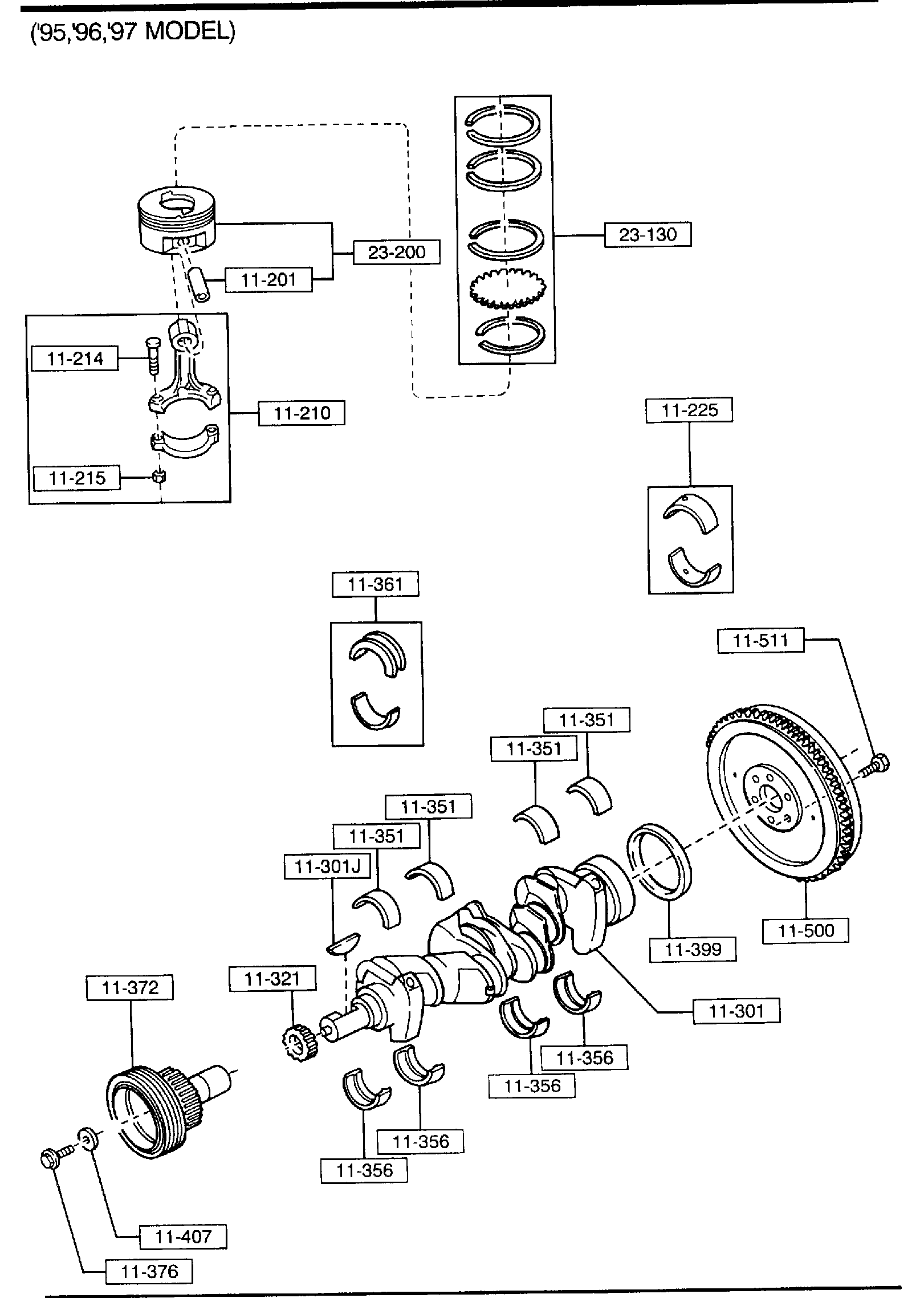 Full size assembly image of PISTON,CRANKSHAFT & FLYWHEEL (2300CC) (1/2)