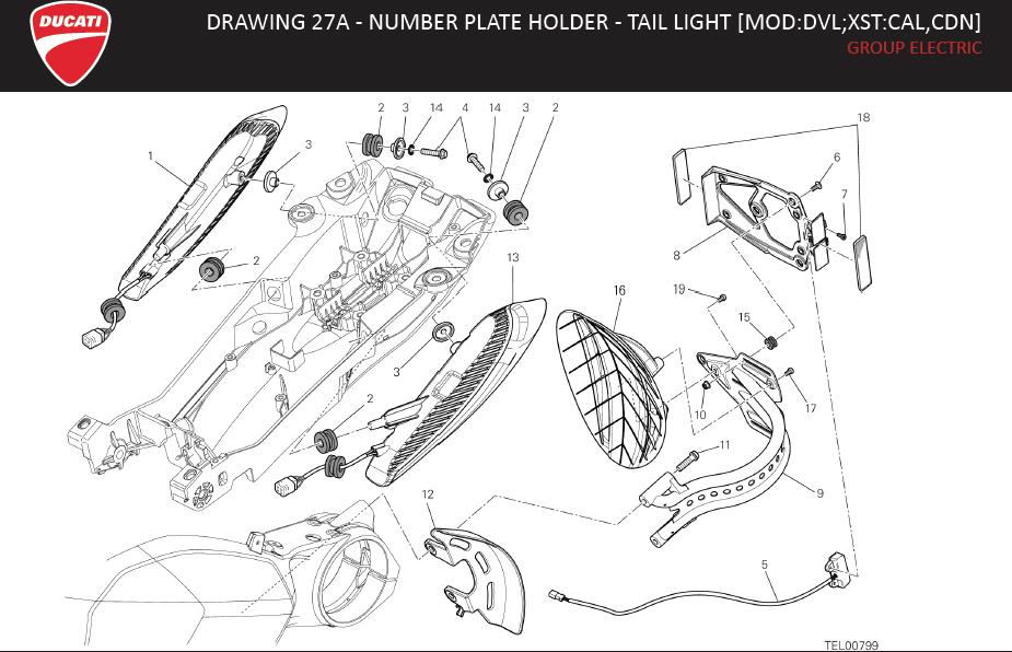 19DRAWING 27A - NUMBER PLATE HOLDER - TAIL LIGHT [MOD:DVL;XST:CAL,CDN]; GROUP ELECTRIChttps://images.simplepart.com/images/parts/ducati/fullsize/DIAVEL_MY16_USA_EN018.jpg