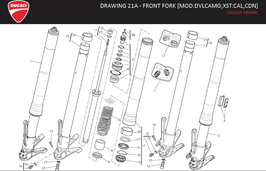 6DRAWING 21A - FRONT FORK [MOD:DVLCAMG;XST:CAL,CDN]; GROUP FRAMEhttps://images.simplepart.com/images/parts/ducati/fullsize/DVL_AMG_MY13_USA_EN118.jpg