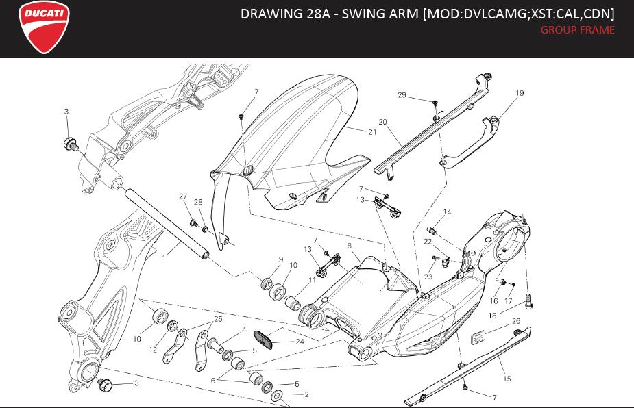 4DRAWING 28A - SWING ARM [MOD:DVLCAMG;XST:CAL,CDN]; GROUP FRAMEhttps://images.simplepart.com/images/parts/ducati/fullsize/DVL_AMG_MY13_USA_EN130.jpg