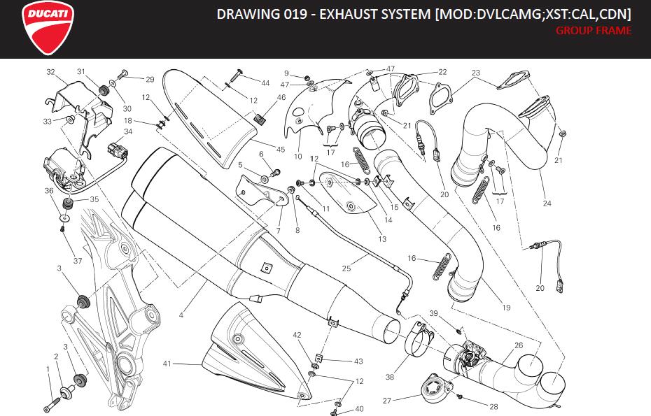 1DRAWING 019 - EXHAUST SYSTEM [MOD:DVLCAMG;XST:CAL,CDN]; GROUP FRAMEhttps://images.simplepart.com/images/parts/ducati/fullsize/DVL_AMG_MY13_USA_EN_2013074.jpg