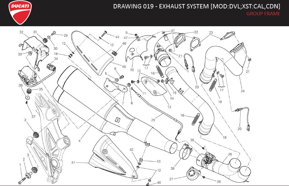 1DRAWING 019 - EXHAUST SYSTEM [MOD:DVL;XST:CAL,CDN]; GROUP FRAMEhttps://images.simplepart.com/images/parts/ducati/fullsize/DVL_DARK_USA_EN_MY13074.jpg