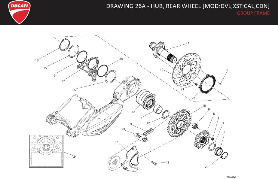 6DRAWING 26A - HUB, REAR WHEEL [MOD:DVL;XST:CAL,CDN]; GROUP FRAMEhttps://images.simplepart.com/images/parts/ducati/fullsize/DVL_DARK_USA_EN_MY13132.jpg