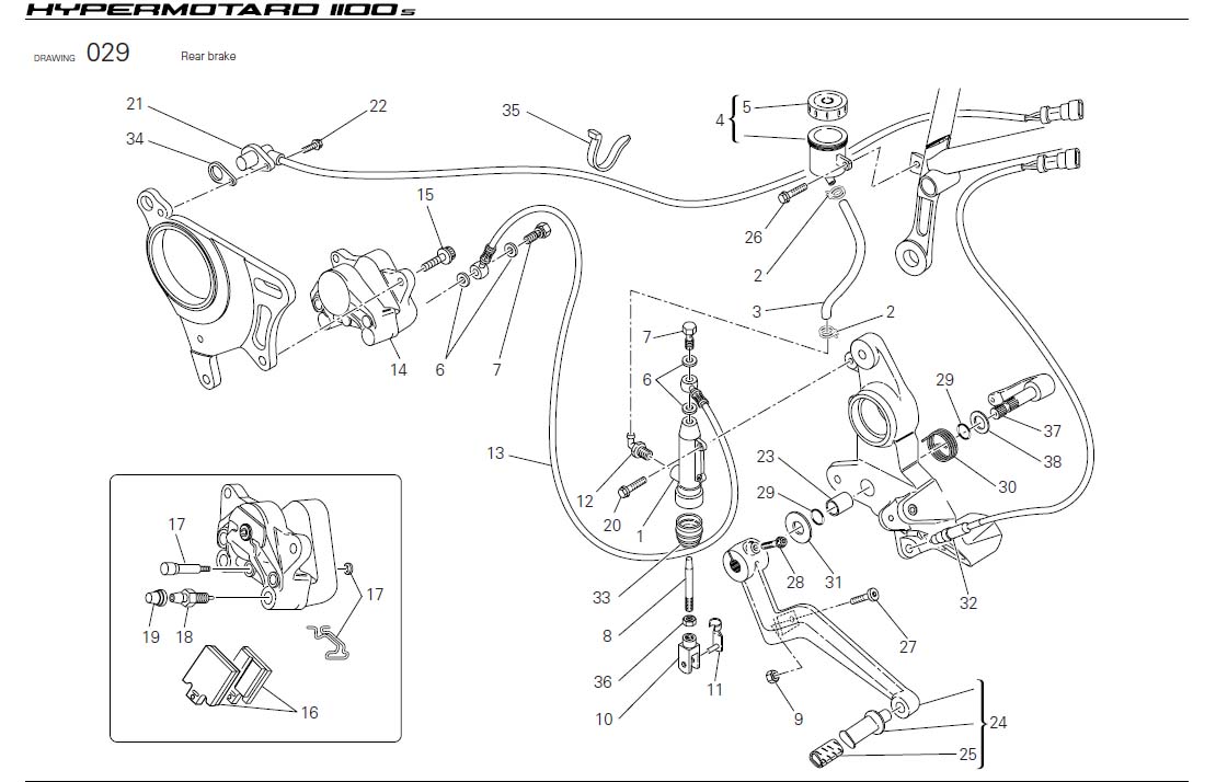 Ducati Hypermotard Rear brake caliper. Brakes - 611.4.031.1A | Cross ...