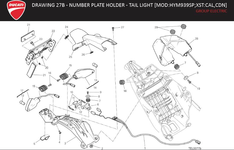 3DRAWING 27B - NUMBER PLATE HOLDER - TAIL LIGHT [MOD:HYM939SP;XST:CAL,CDN]; GROUP ELECTRIChttps://images.simplepart.com/images/parts/ducati/fullsize/HYM939_SP_USA_MY16014.jpg