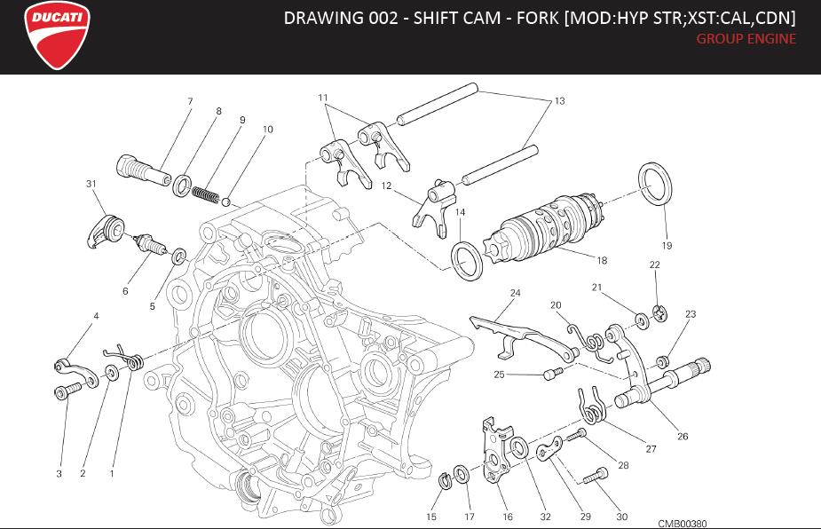 31DRAWING 002 - SHIFT CAM - FORK [MOD:HYP STR;XST:CAL,CDN]; GROUP ENGINEhttps://images.simplepart.com/images/parts/ducati/fullsize/HYM_HYPERSTRADA_MY13_USA_EN016.jpg