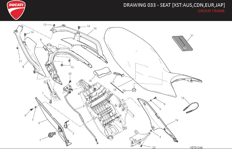 3DRAWING 033 - SEAT [XST:AUS,CDN,EUR,JAP]; GROUP FRAMEhttps://images.simplepart.com/images/parts/ducati/fullsize/HYM_HYPERSTRADA_MY13_USA_EN100.jpg