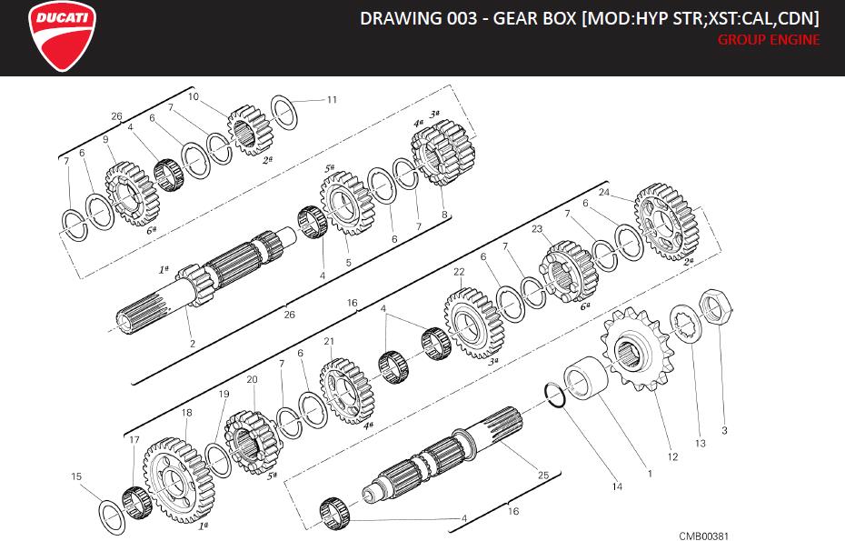 Diagram DRAWING 003 - GEAR BOX [MOD:HYP STR;XST:CAL,CDN]; GROUP ENGINE for your Ducati Hypermotard  