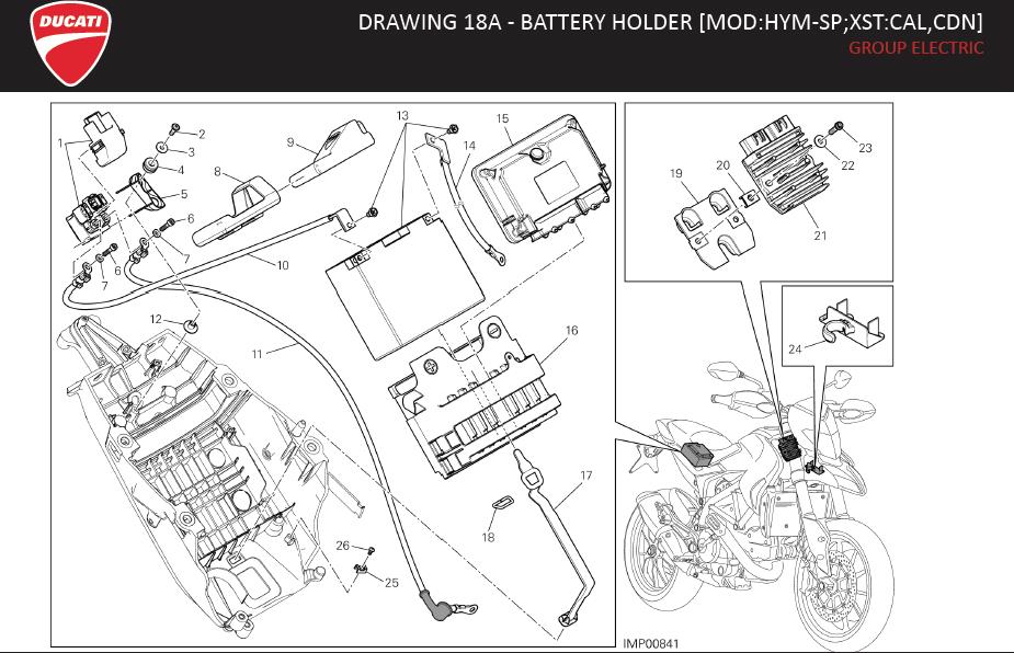 16DRAWING 18A - BATTERY HOLDER [MOD:HYM-SP;XST:CAL,CDN]; GROUP ELECTRIChttps://images.simplepart.com/images/parts/ducati/fullsize/HYM_SP_MY13_USA_EN012.jpg