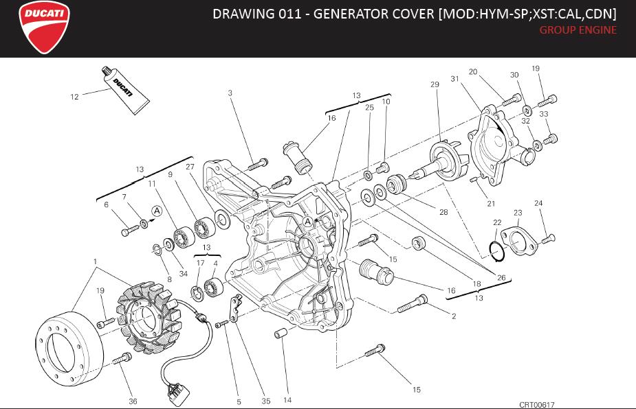 31DRAWING 011 - GENERATOR COVER [MOD:HYM-SP;XST:CAL,CDN]; GROUP ENGINEhttps://images.simplepart.com/images/parts/ducati/fullsize/HYM_SP_MY13_USA_EN036.jpg