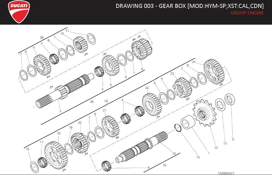 Diagram DRAWING 003 - GEAR BOX [MOD:HYM-SP;XST:CAL,CDN]; GROUP ENGINE for your Ducati Hypermotard  