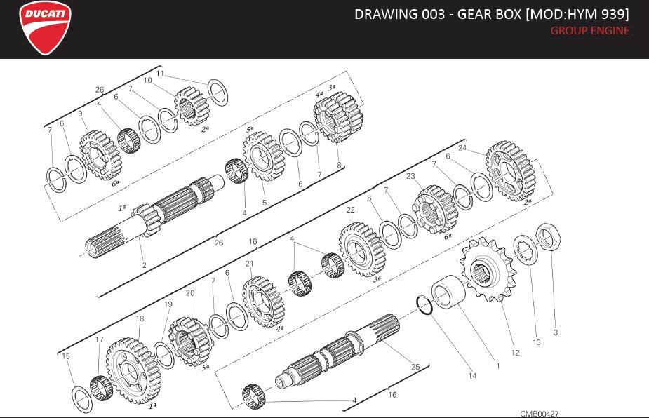 Diagram DRAWING 003 - GEAR BOX [MOD:HYM 939]; GROUP ENGINE for your Ducati Hypermotard  