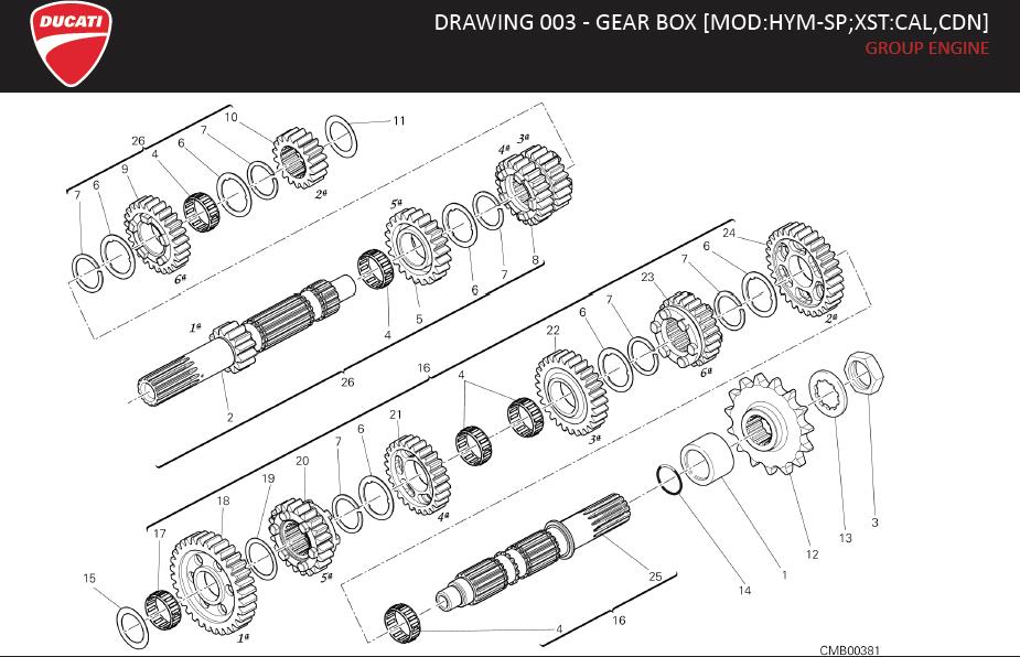 Diagram DRAWING 003 - GEAR BOX [MOD:HYM-SP;XST:CAL,CDN]; GROUP ENGINE for your Ducati Hypermotard  