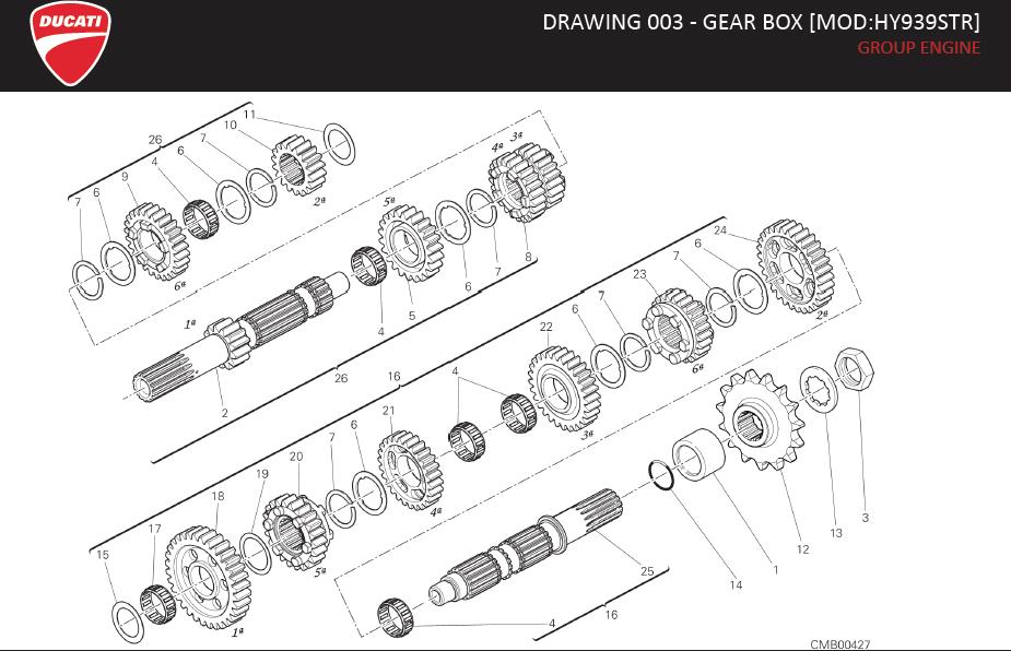 Diagram DRAWING 003 - GEAR BOX [MOD:HY939STR]; GROUP ENGINE for your Ducati Hypermotard  