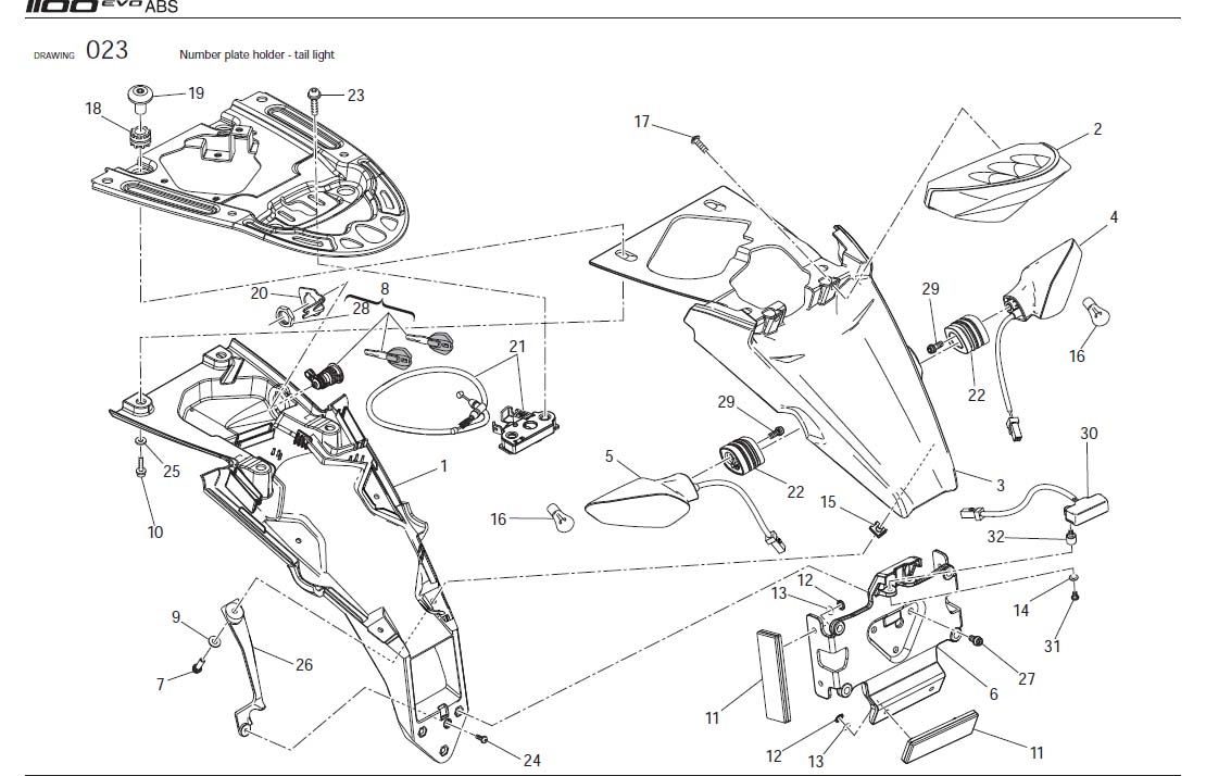 2Number plate holder - tail lighthttps://images.simplepart.com/images/parts/ducati/fullsize/M1100EVO_ABS_USA_2012058.jpg