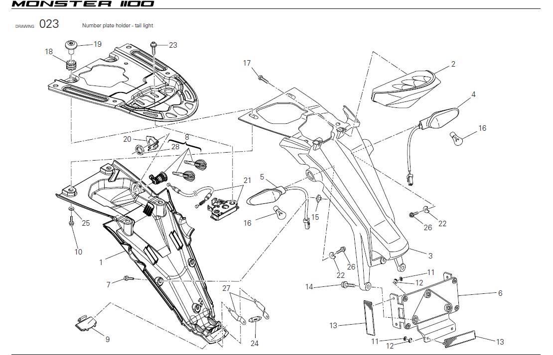 8Number plate holder - tail lighthttps://images.simplepart.com/images/parts/ducati/fullsize/M1100_USA_2009056.jpg