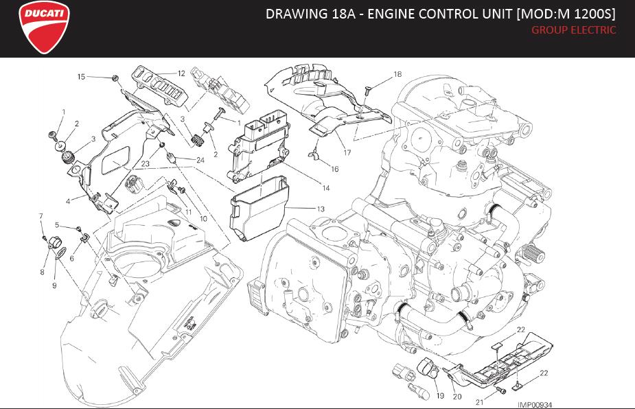 Diagram DRAWING 18A - ENGINE CONTROL UNIT [MOD:M 1200S]; GROUP ELECTRIC for your Ducati Monster  