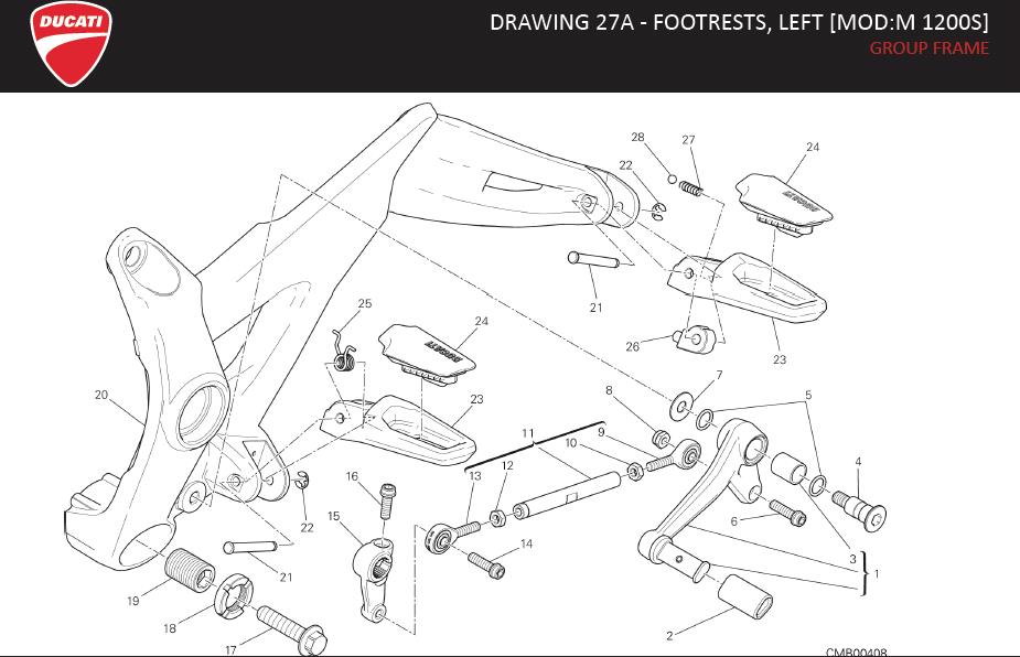 1DRAWING 27A - FOOTRESTS, LEFT [MOD:M 1200S]; GROUP FRAMEhttps://images.simplepart.com/images/parts/ducati/fullsize/M1200_S_USA_MY15_EN126.jpg