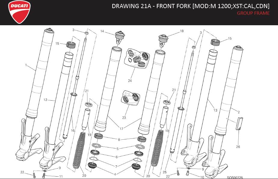 22DRAWING 21A - FRONT FORK [MOD:M 1200;XST:CAL,CDN]; GROUP FRAMEhttps://images.simplepart.com/images/parts/ducati/fullsize/M1200_USA_MY15_EN116.jpg