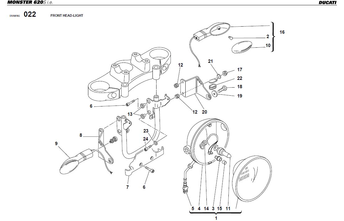 Diagram FRONT HEAD-LIGHT for your Ducati Monster  