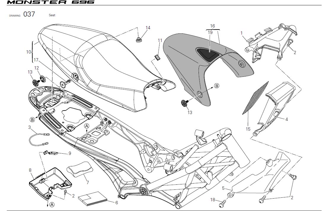 Ducati Monster Seat back. Body, Equipment - 595.1.099.1A | Cross ...