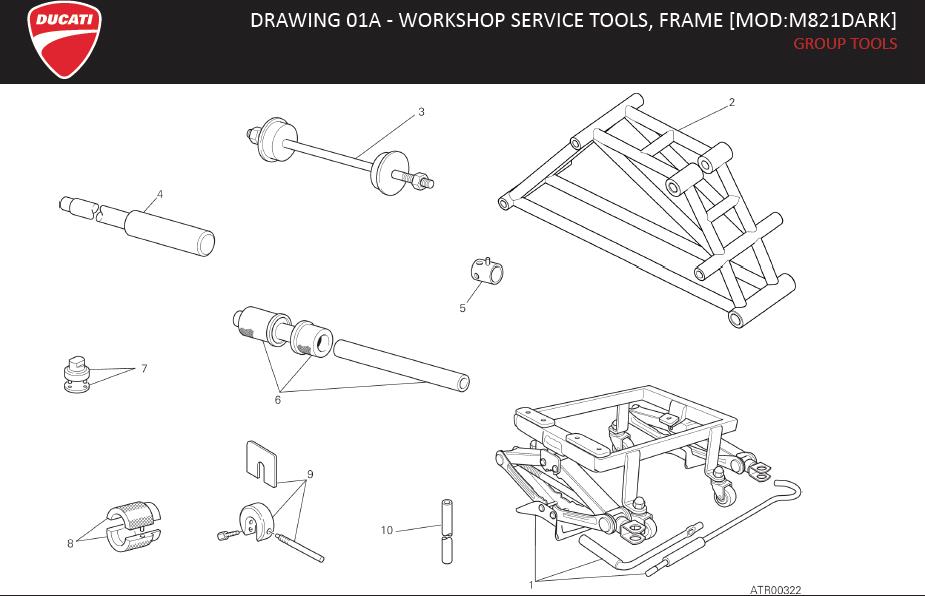 1DRAWING 01A - WORKSHOP SERVICE TOOLS, FRAME [MOD:M821DARK]; GROUP TOOLShttps://images.simplepart.com/images/parts/ducati/fullsize/M821_DARK_USA_MY15_EN072.jpg