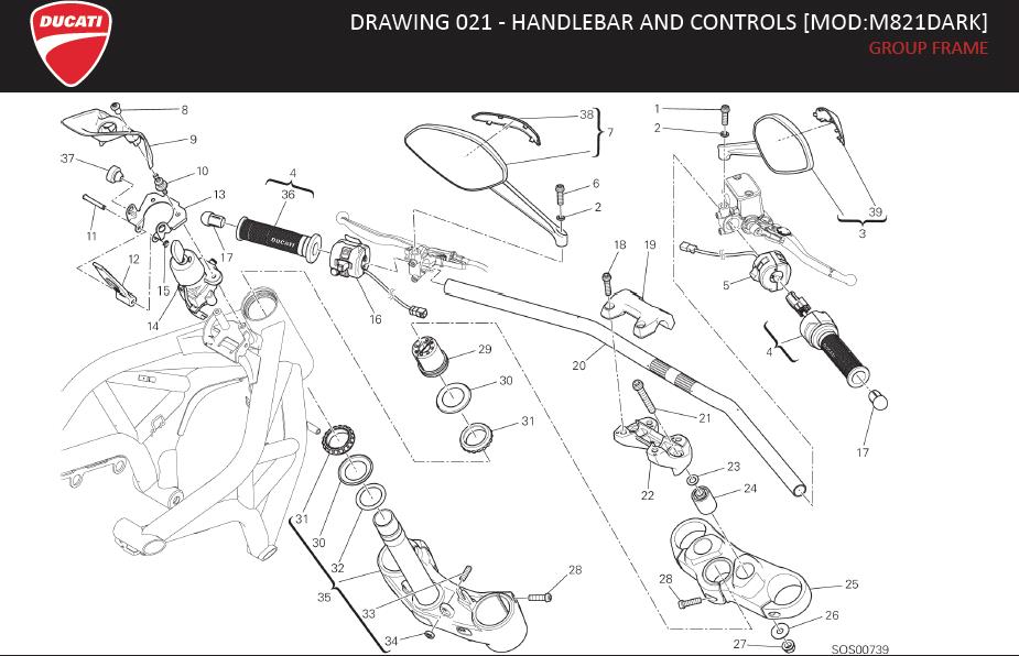 20DRAWING 021 - HANDLEBAR AND CONTROLS [MOD:M821DARK]; GROUP FRAMEhttps://images.simplepart.com/images/parts/ducati/fullsize/M821_DARK_USA_MY15_EN084.jpg