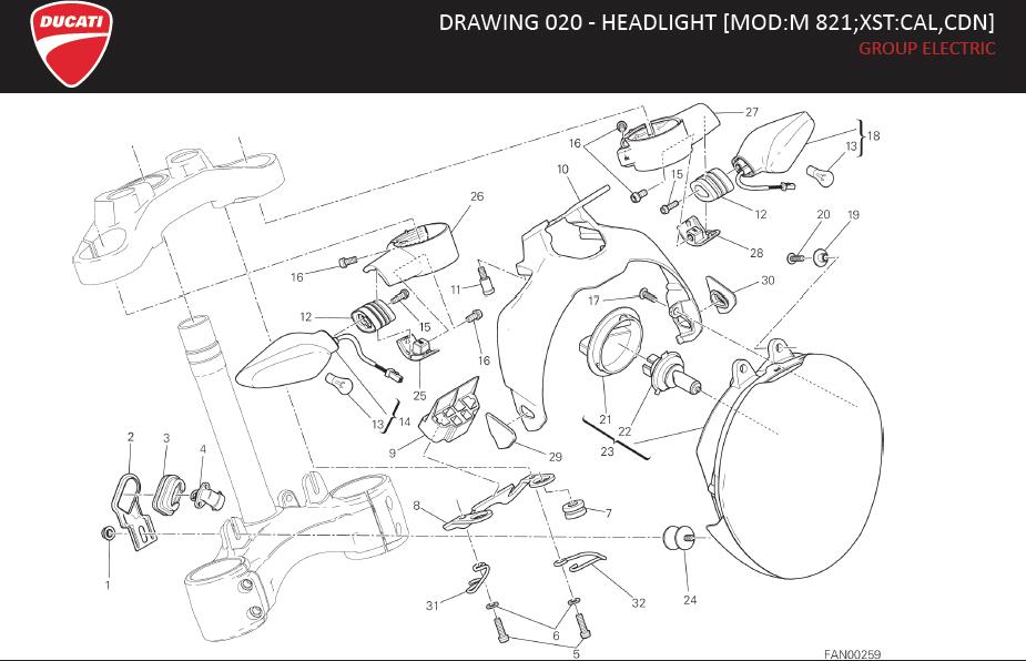 30DRAWING 020 - HEADLIGHT [MOD:M 821;XST:CAL,CDN]; GROUP ELECTRIChttps://images.simplepart.com/images/parts/ducati/fullsize/M821_USA_MY15_EN012.jpg