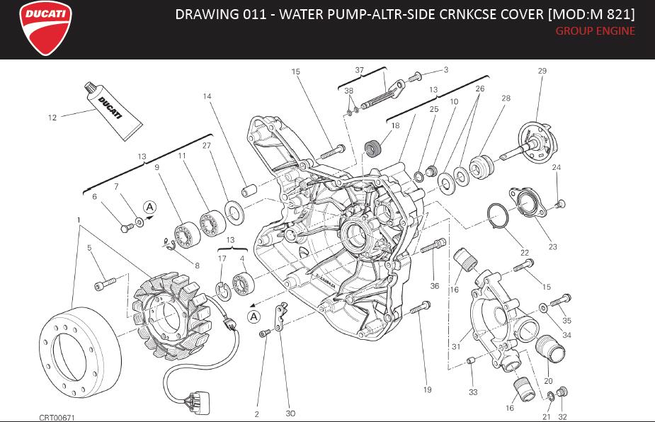 13DRAWING 011 - WATER PUMP-ALTR-SIDE CRNKCSE COVER [MOD:M 821]; GROUP ENGINEhttps://images.simplepart.com/images/parts/ducati/fullsize/M821_USA_MY15_EN042.jpg