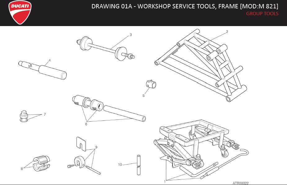 6DRAWING 01A - WORKSHOP SERVICE TOOLS, FRAME [MOD:M 821]; GROUP TOOLShttps://images.simplepart.com/images/parts/ducati/fullsize/M821_USA_MY15_EN072.jpg