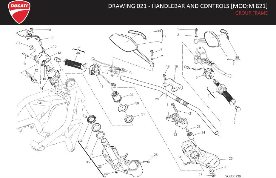 3DRAWING 021 - HANDLEBAR AND CONTROLS [MOD:M 821]; GROUP FRAMEhttps://images.simplepart.com/images/parts/ducati/fullsize/M821_USA_MY15_EN084.jpg