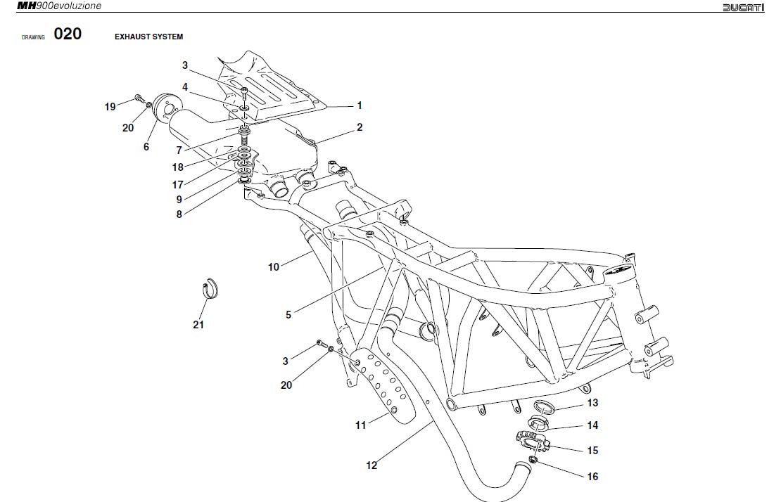 Diagram EXHAUST SYSTEM for your Ducati MH900E  