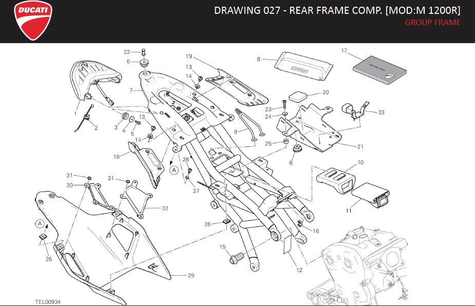 Diagram DRAWING 027 - REAR FRAME COMP. [MOD:M 1200R]; GROUP FRAME for your Ducati Monster  