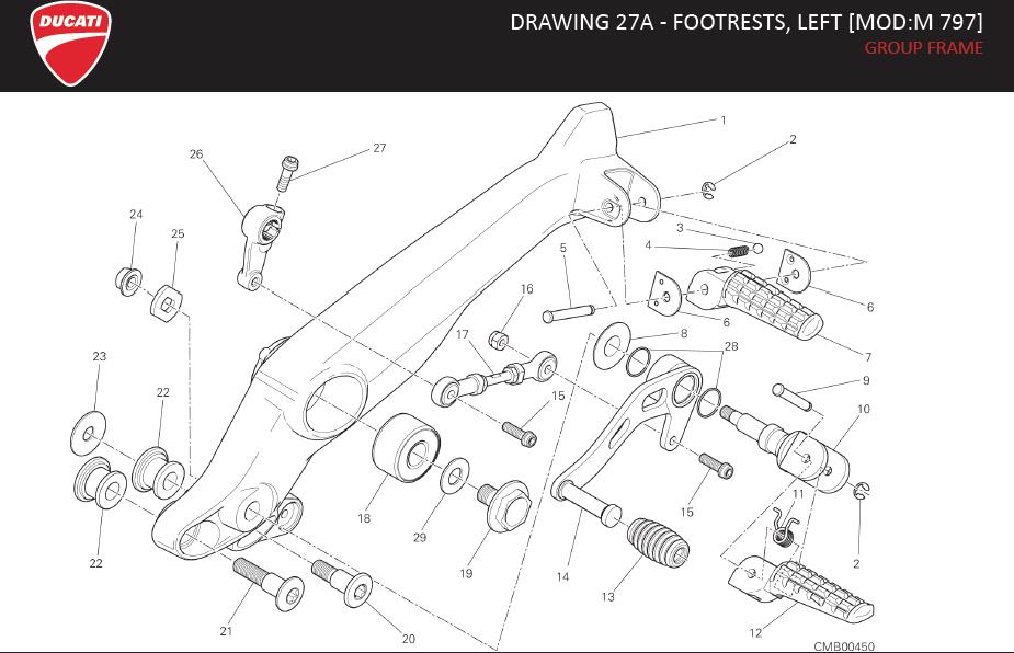 14DRAWING 27A - FOOTRESTS, LEFT [MOD:M 797]; GROUP FRAMEhttps://images.simplepart.com/images/parts/ducati/fullsize/MONSTER797_EN_US_MY17124.jpg