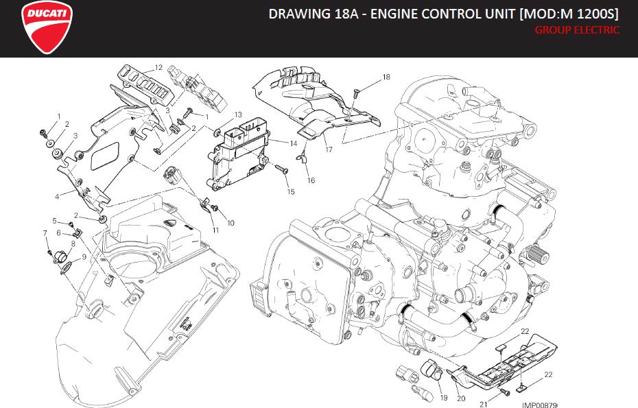 Diagram DRAWING 18A - ENGINE CONTROL UNIT [MOD:M 1200S]; GROUP ELECTRIC for your Ducati Monster  