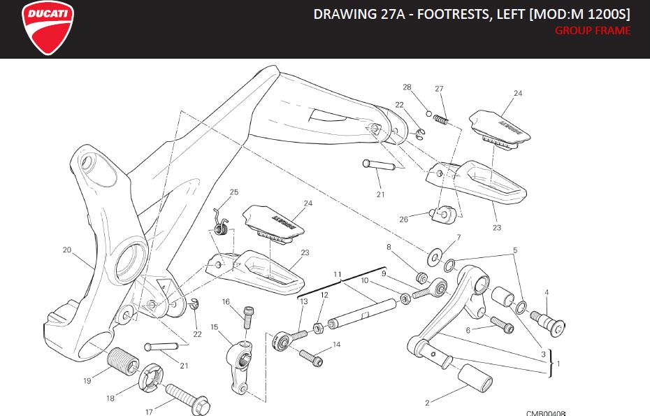 Diagram DRAWING 27A - FOOTRESTS, LEFT [MOD:M 1200S]; GROUP FRAME for your Ducati Monster  
