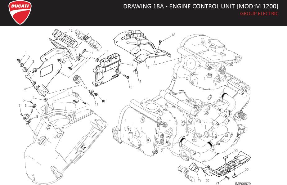 Diagram DRAWING 18A - ENGINE CONTROL UNIT [MOD:M 1200]; GROUP ELECTRIC for your Ducati Monster  