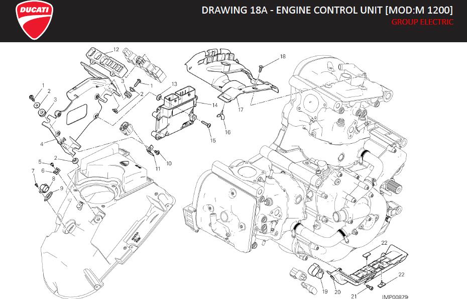 Diagram DRAWING 18A - ENGINE CONTROL UNIT [MOD:M 1200]; GROUP ELECTRIC for your Ducati Monster  