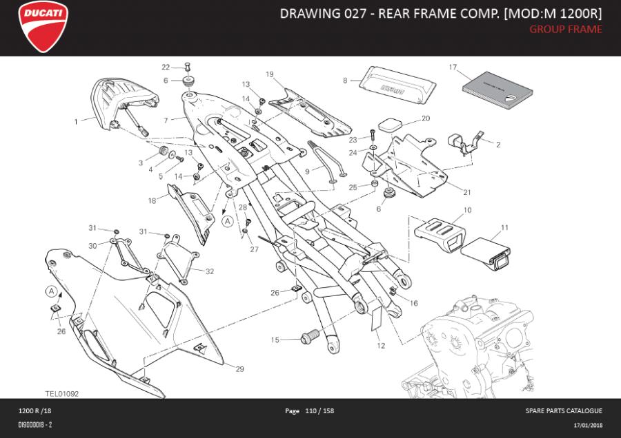 Diagram DRAWING 027 - REAR FRAME COMP. [MOD:M 1200R]; GROUP FRAME for your Ducati Monster  