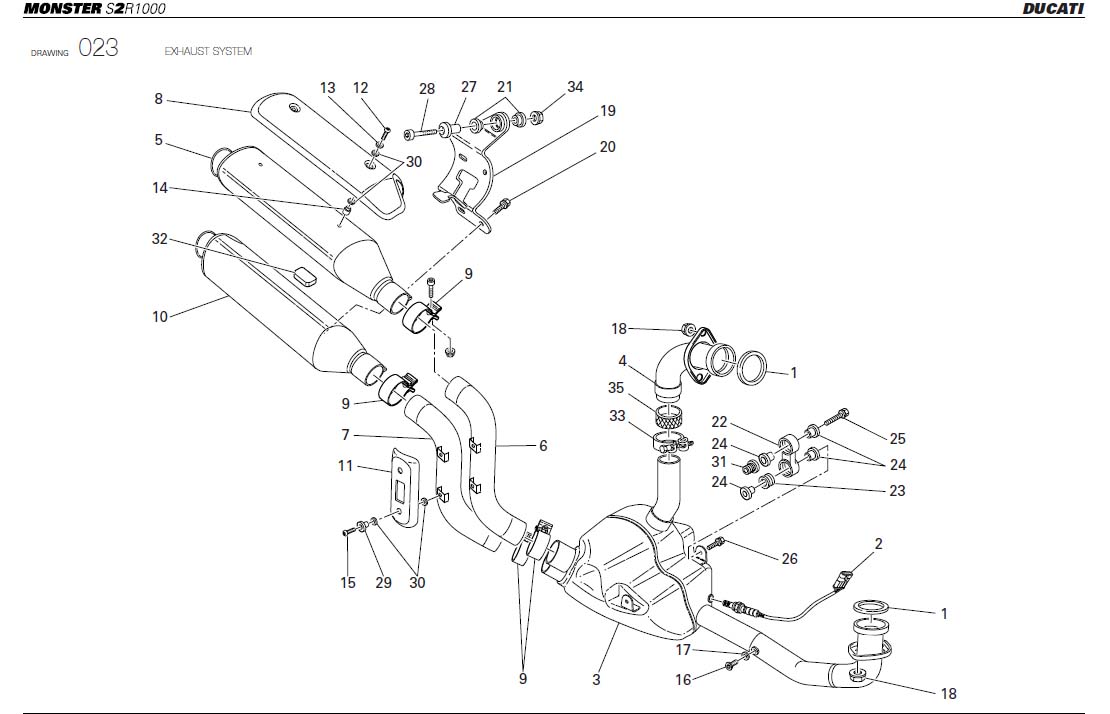 Diagram EXHAUST SYSTEM for your 2008 Ducati Monster S2R 1000 
