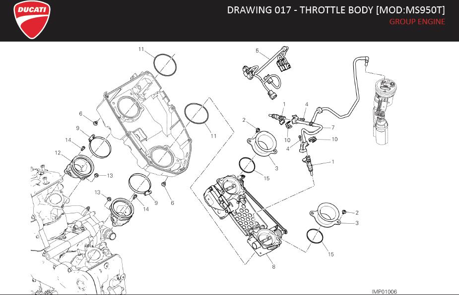 Diagram DRAWING 017 - THROTTLE BODY [MOD:MS950T]; GROUP ENGINE for your 2020 Ducati Monster   