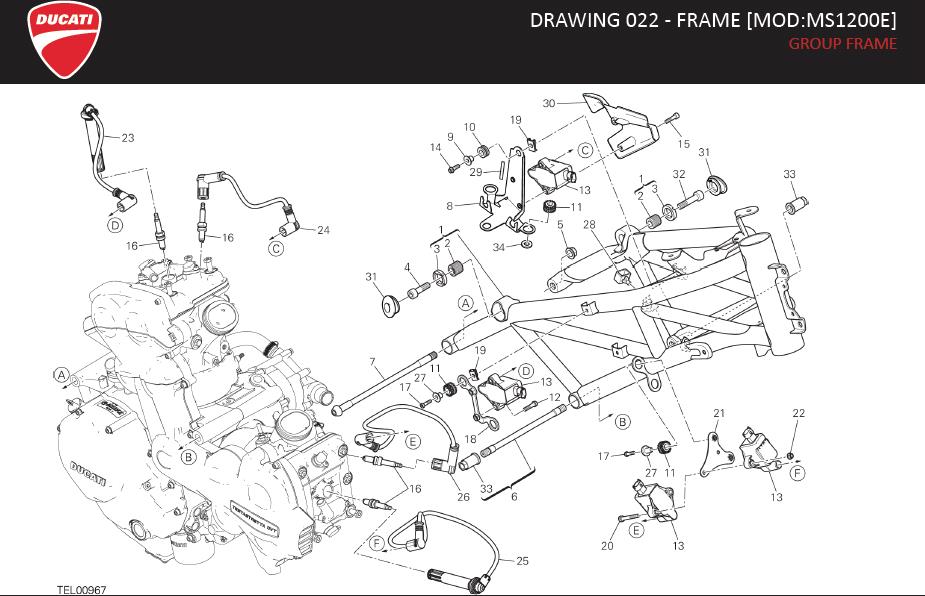 Diagram DRAWING 022 - FRAME [MOD:MS1200E]; GROUP FRAME for your Ducati Multistrada  